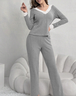 Damen Unifarben Zweiteiliges Set Täglich Langarm Lässig Frühling/Herbst Bluse mit Hose Matching Set