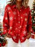 Schalkragen Langarm Weihnachten Regelmäßig Weit Bluse für Damen