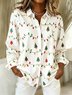 Schalkragen Langarm Weihnachten Regelmäßig Weit Bluse für Damen