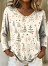Lässig Weihnachten V-Ausschnitt Langarm T-Shirt