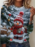 Lässig Weihnachtsschneemann Rundhals Langarm T-Shirt