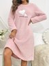 Herbst und Winter Pink Herz Flanell Langarm Verdickt Nachthemd Pullover Mittlere Länge Süß Zuhause Kleider Nachthemd
