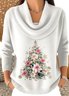 Damen Baumwolle Weihnachten Langarm Bequem Lässig Pullover