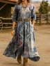Damen Ethnisch Frühling/Herbst Kleid V-Ausschnitt Langarm H-Linie Kleid