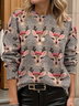 Damen Weihnachten Langarm Bequem Lässig Print Pullover