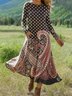 Damen Geblümt Sommer Kleid Rundhals Langarm H-Linie Kleid