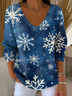 Damen Baumwolle Schneeflocke Langarm Bequem Lässig Pullover