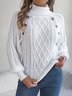 Damen Baumwolle Unifarben Langarm Bequem Lässig Pullover