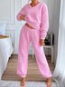 Regelmäßige Passform Lässig V-Ausschnitt Unifarben Pyjama Set