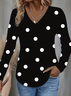 Lässig Polka Dots V-Ausschnitt Langarm T-Shirt