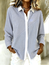 Hemdkragen Langarm Gestreift Regelmäßig Weit Bluse für Damen